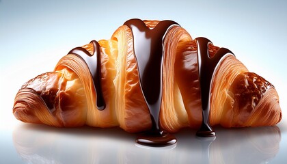 a croissant with chocolate drizzled on top
