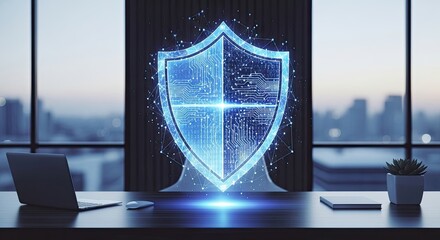 Digital Security Shield Protecting Business Data in Modern Office