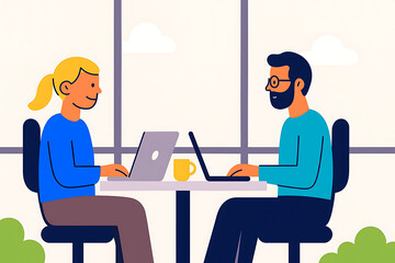 two business people in office home-work ,typing on laptops 