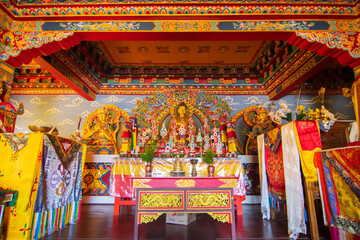 Rinchenpong, Sikkim, India - 18th October 2016 : Interior view of beautiful Rinchen Chholing Monastery. Rinchenpong, Sikkim, India. Image shot with permission.