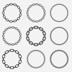 Round frame chain vector silhouette isolated on white background. Round chain icon vector. Chain vector logo design template in black color. Vector Illustration.