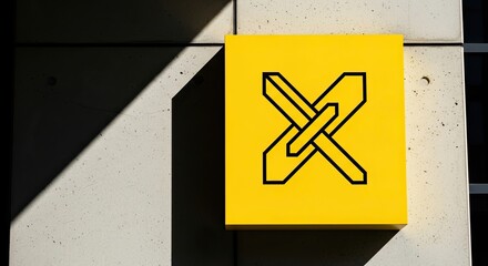 Abstract Geometric Design on Yellow Sign with Shadow