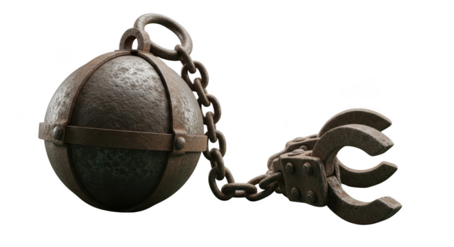 Old rusty ball and chain
