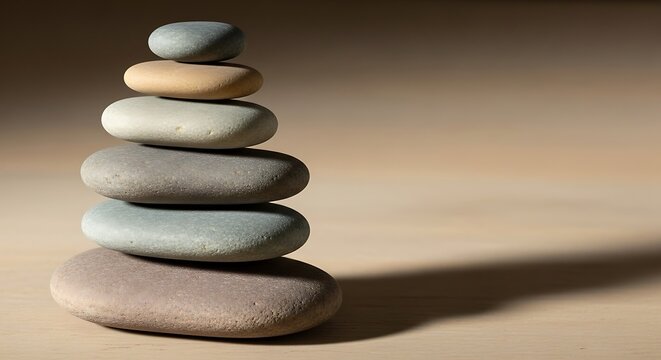 Tower of stones in equilibrium reflects serene meditation practice