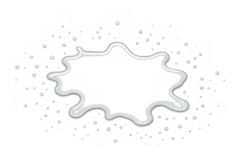 White liquid splash creating a spilled puddle with drops and abstract wavy pattern on a transparent background