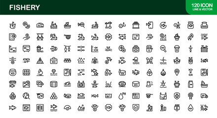 Fishery Modern Icon Set. Clean and Minimal icons for fishing, aquaculture, and seafood industry

