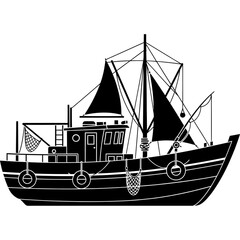 Majestic fishing trawler sails the open sea ready for a bountiful catch