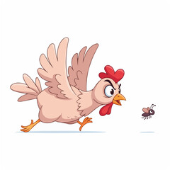 Chicken Chasing Bug with Focused Eyes © VectorsId777