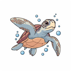 Sea Turtle Swimming with Bubbles