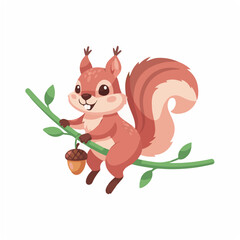 Squirrel Swinging on Vine with Acorn