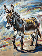 Painting of a Donkey with Impasto Brushstrokes