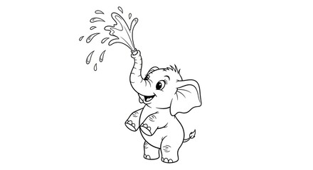 Cute Baby Elephant Sprinkling Water with its Trunk