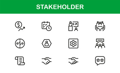 Stakeholder Bold Icon Set. Professional and Sleek icons for decision-making, team, and planning
