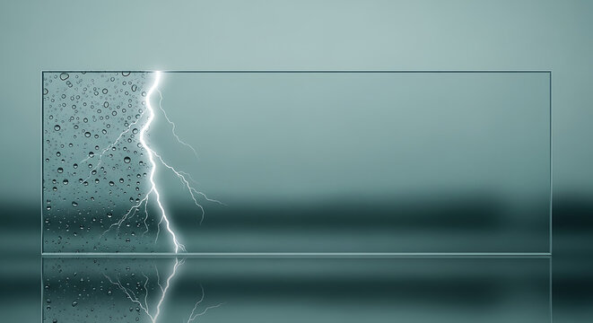 Stormy weather concept with lightning and rain on glass panel