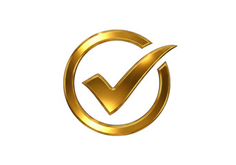 Golden check mark inside a circle isolated on transparent background