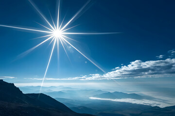 Minimal noon sunburst on deep blue sky