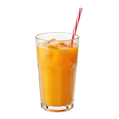 Orange juice with ice and straw in glass drink beverage