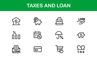 Taxes and Loan Modern Icon Set. Clean and Minimal icons for tax, loan, and finance management
