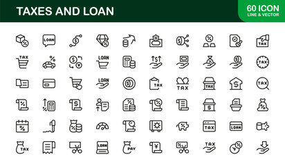 Taxes and Loan Stroke Icon Set. Modern and Sleek icons for financial planning, taxes, and loans
