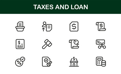 Taxes and Loan Minimal Icon Set. Elegant and Modern icons for accounting, loans, and tax tracking
