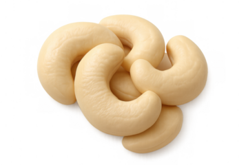 Cashew nuts in a heap, healthy snack food ingredient, vegan plant based nutrition on transparent background