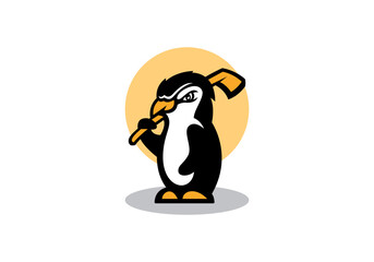 Cute Penguin Mascot Cartoon Logo Template vector illustration