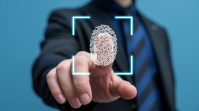 Man s fingerprint scanned for digital security and identification