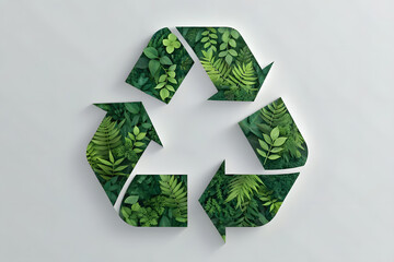 Paper-cut recycling arrows made of foliage
