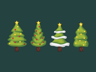 christmas tree cartoon greeting gift element happy new year icon decoration star tradition gold art