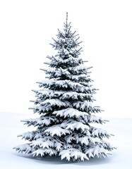A beautiful snow-covered pine tree stands tall in a winter wonderland, showcasing the serene beauty of a frosty landscape