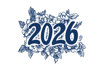 2026 Text with Dark Blue Pattern Isolated on Transparent Background PNG