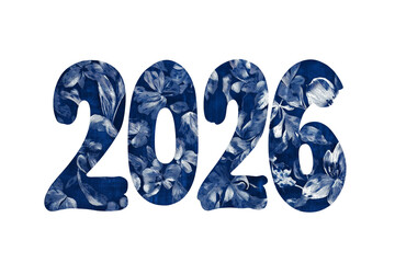 Decorative 2026 Text with Blue Pattern Isolated on Transparent Background