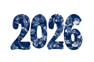 Decorative 2026 Text with Blue Pattern Isolated on Transparent Background