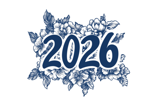 2026 Text with Dark Blue Pattern Isolated on Transparent Background PNG