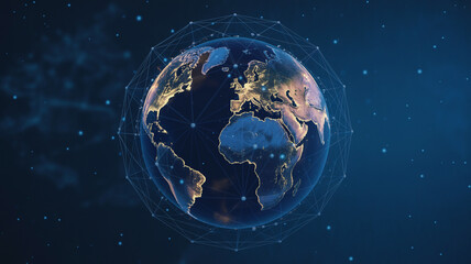 Digital earth with global network connections and city lights