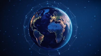 Digital globe with global network connections and city lights