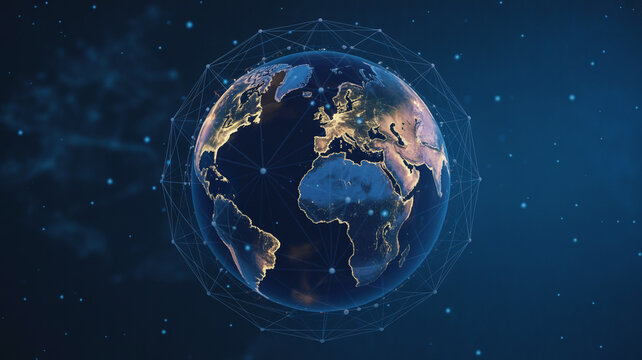 Digital earth with global network connections and city lights