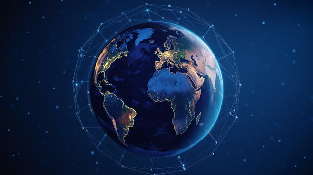 Digital globe with global network connections and city lights