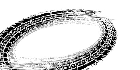 Distressed black tire track with rugged texture, perfect for automotive branding, adventure themes, and grunge-style designs.