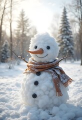 happy snowman wearing a scarf