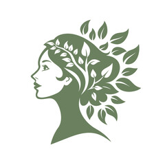 Woman Head Silhouette With Leafy Ornamental Hair