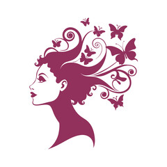 Woman Profile Silhouette With Butterfly Ornament Hair