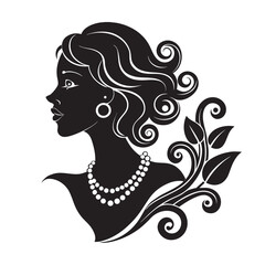 Ornate Hair Goddess Silhouette Profile Illustration