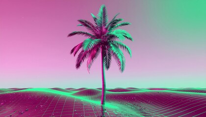 Retro Vaporwave Palm Tree A Neon Summer Vibe in Synthwave Style with Pink and Green Hues for a Cool, Aesthetic Look