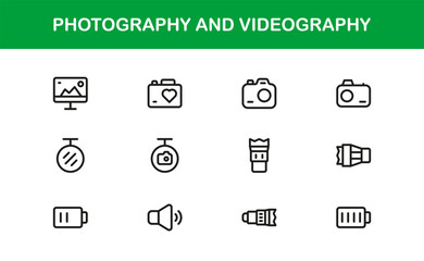 Photography and Videography Bold Icon Set. Professional and Creative icons for cameras, video, and media
