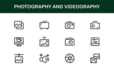 Photography and Videography Thin Icon Set. Clean and Modern icons for cameras, media, and filming
