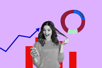 Image pop 3d zine full collage of happy businessman businesswoman stand arrow development career chance promotion employee