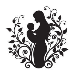 Floral Vine Mother And Baby Silhouette Artwork