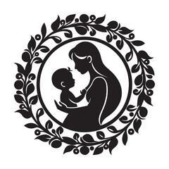 Floral Halo Mother And Child Silhouette Artwork