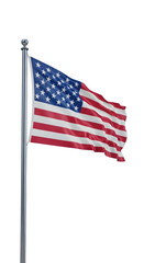 Fototapeta premium American flag waving on a flagpole against a white background.